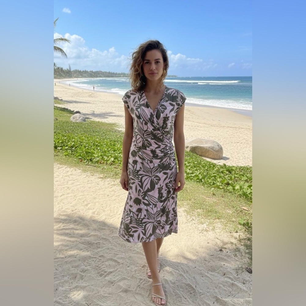 Tommy Bahama Pink Brown Floral Wrap Dress Small
